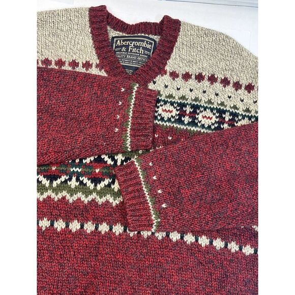 Vtg Abercrombie & Fitch Mens Nordic Fair Isle Sweater Size XL Chunky Knit Wool - Picture 13 of 14